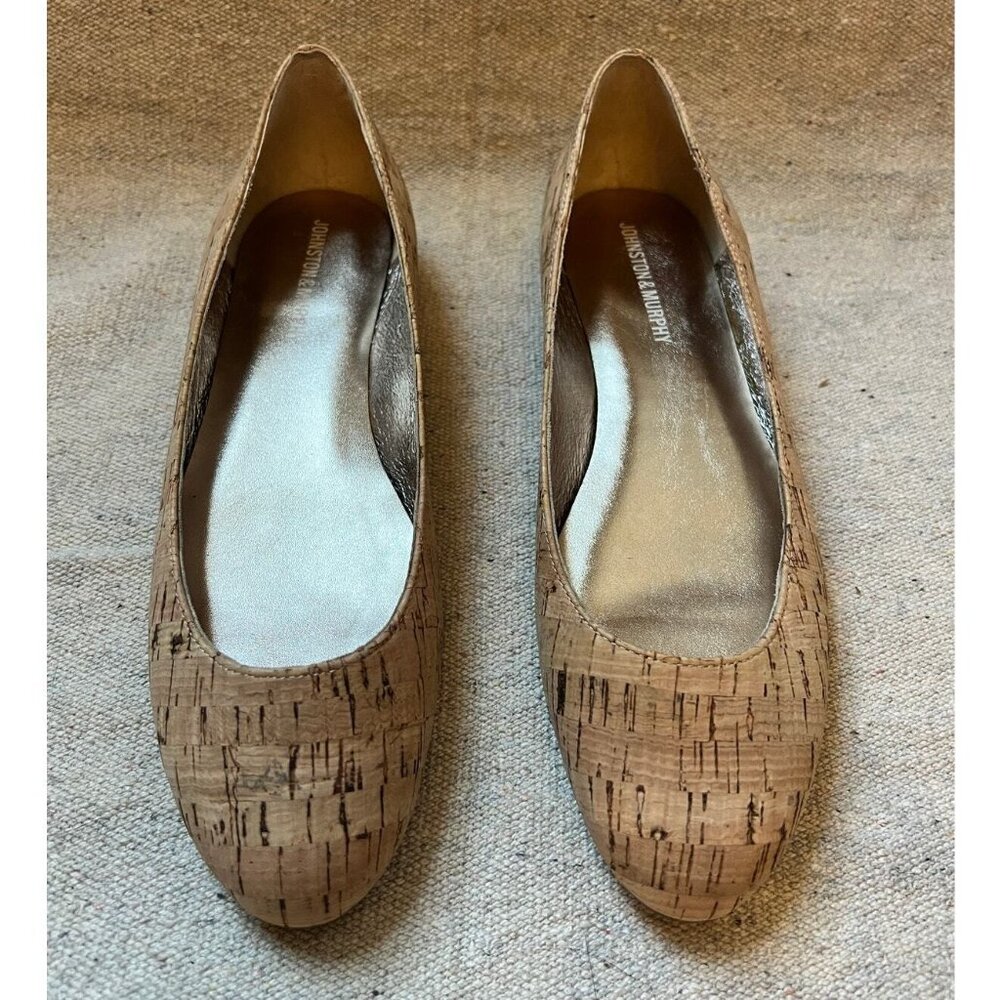 Johnston & Murphy Women's 7 Tan Cork And Gold Ballet Flats Shoes Girlycore Prep - Picture 2 of 7